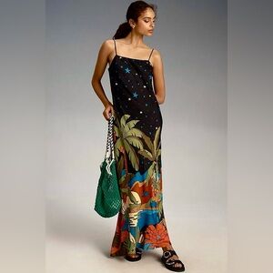 New Farm Rio x Anthropologie Floral Maxi Slip Dress Starry Night